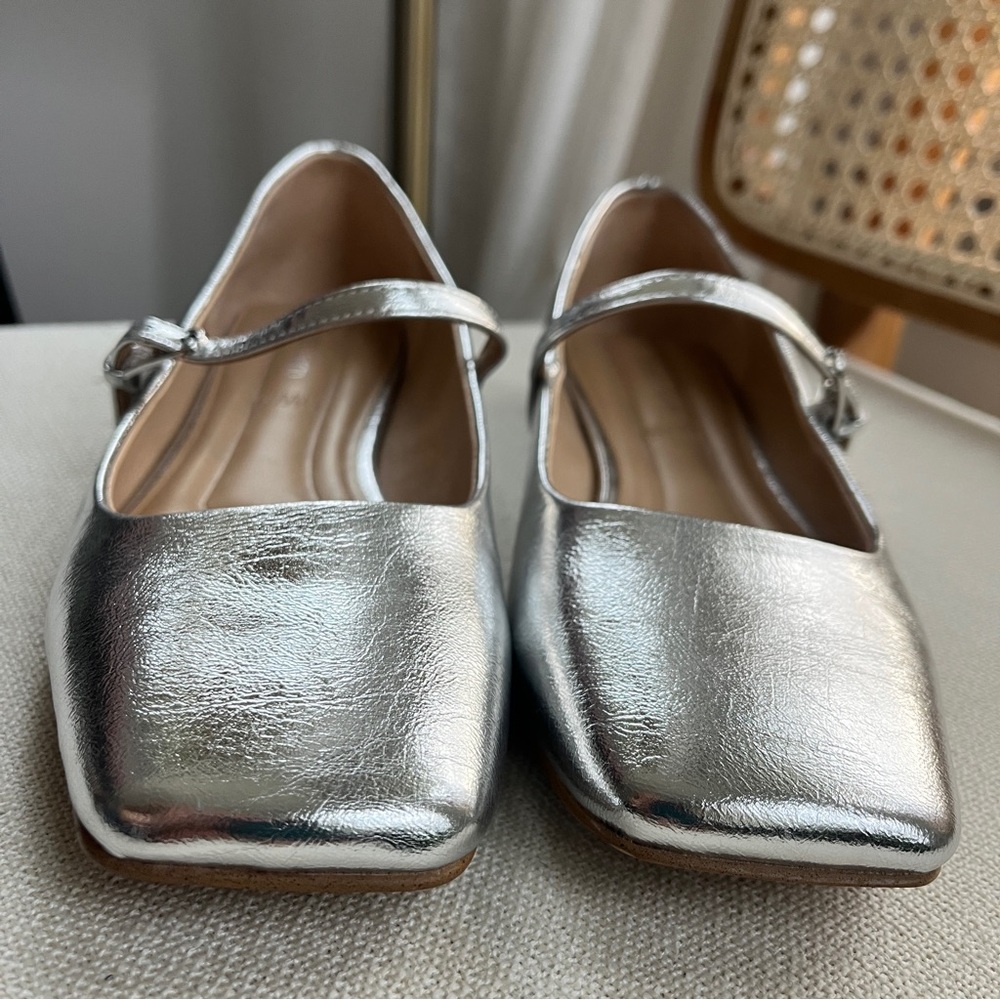 Franco Sarto Tinsley Square Toe Silver Mary Jane Flats Sz 7 - Picture 6 of 11
